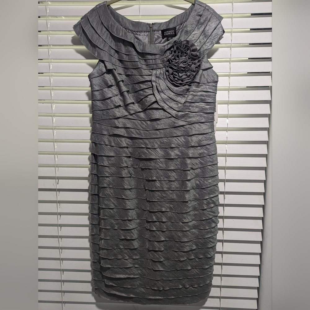 Adrianna Papell silver cocktail dress size 14
